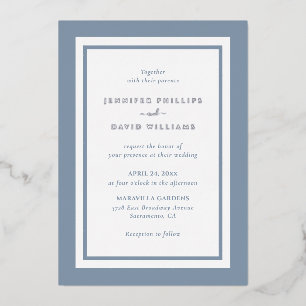 Modern Dusty Blue Wedding Silver Foil Invitation