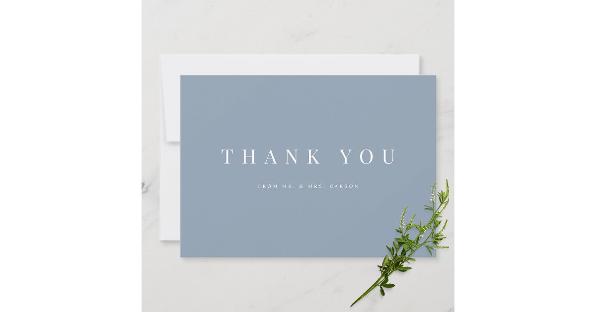 Modern Dusty Blue Wedding Thank you Card | Zazzle