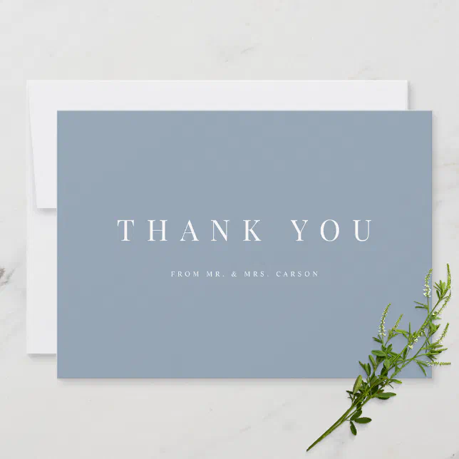 Modern Dusty Blue Wedding Thank you Card | Zazzle