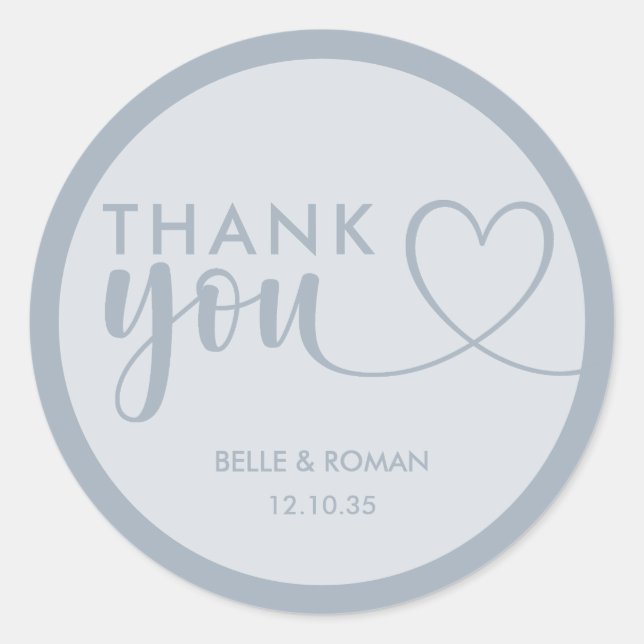 Modern Dusty Blue Wedding Thank You Favor  Classic Round Sticker (Front)