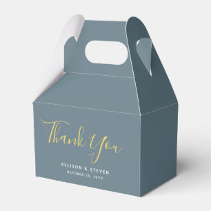 Modern Dusty Blue Wedding Thank You Script Favor Boxes