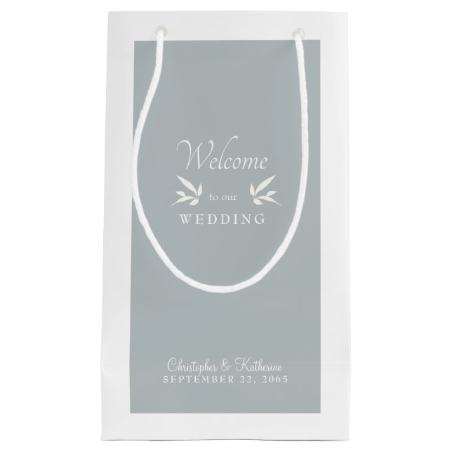 Modern Dusty Blue Wedding Welcome Favor  Small Gift Bag (Front)