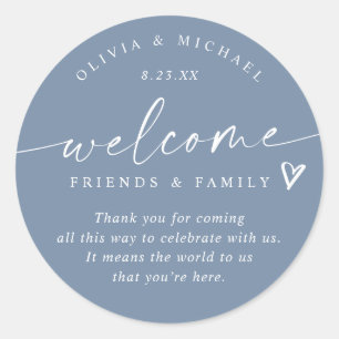 Modern Dusty Blue Wedding Welcome Hotel Bag Classic Round Sticker
