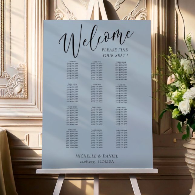 Modern Dusty Blue Wedding Welcome Seating Chart Foam Board (Creator Uploaded)