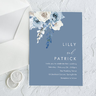 Modern Dusty Blue & White Floral Wedding Acrylic Invitations