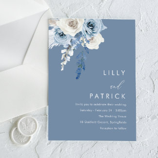 Modern Dusty Blue & White Floral Wedding Acrylic Invitations