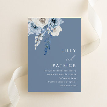 Modern Dusty Blue & White Floral Wedding Invitation by Nicheandnest at Zazzle