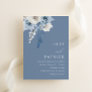 Modern Dusty Blue & White Floral Wedding Invitation