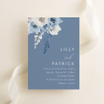 Modern Dusty Blue &amp; White Floral Wedding Invitation at Zazzle