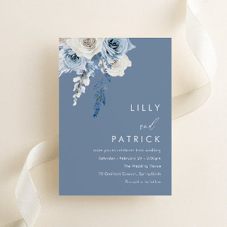 Modern Dusty Blue & White Floral Wedding Invitation