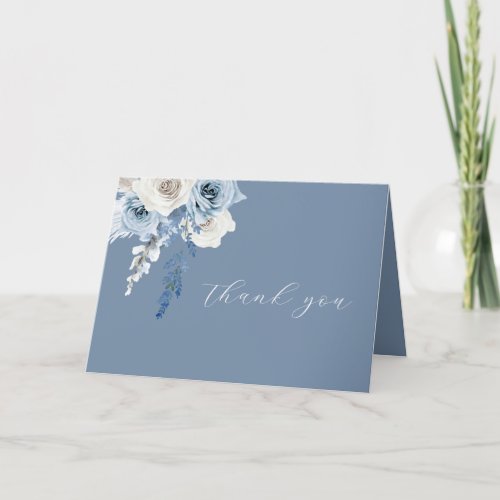 Modern Dusty Blue  White Floral Wedding Thank You Card