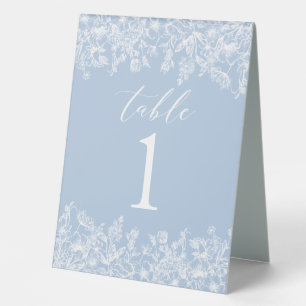 Modern Dusty Blue White Flowers Table Number Card Tent