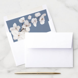Modern Dusty Blue White Orchid Floral Wedding Envelope Liner