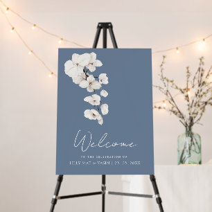 Modern Dusty Blue White Orchids Wedding Sign