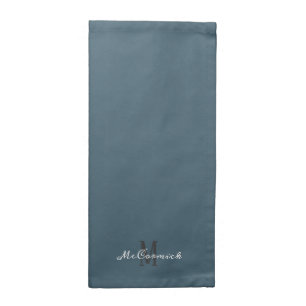 Modern Dusty Blue White Script Monogram Name Cloth Napkin