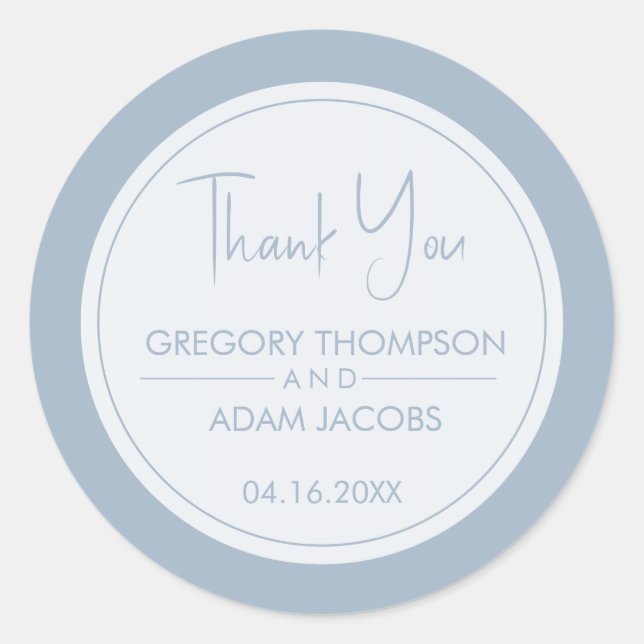 Modern Dusty Blue & White Wedding Favor Classic Round Sticker (Front)