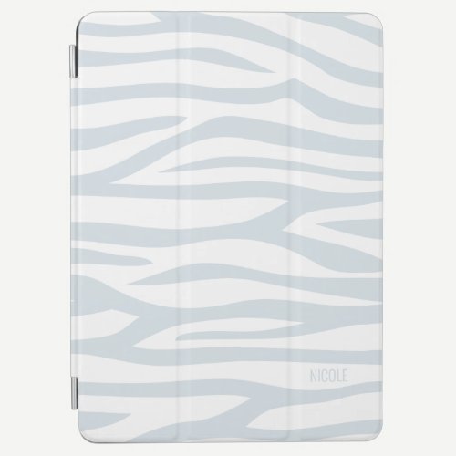 Modern Dusty Blue White Zebra Print Personalized iPad Air Cover
