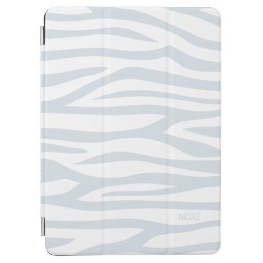 Modern Dusty Blue White Zebra Print Personalized iPad Air Cover