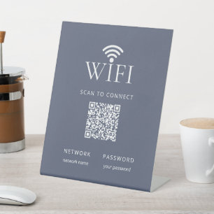 Modern Dusty Blue WiFi Network Password QR Code Pedestal Sign