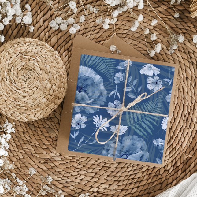 Modern Dusty Blue Wildflower Pattern Wrapping Paper Sheets (Creator Uploaded)