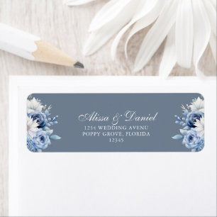Modern Dusty Blue Wildflowers Wedding Address Label