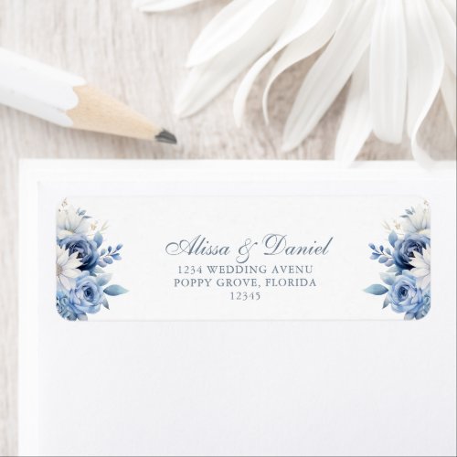 Modern Dusty Blue Wildflowers Wedding Address Label