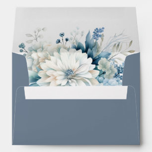 Modern Dusty Blue Wildflowers Wedding Envelope