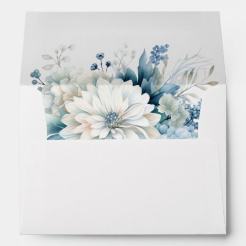 Modern Dusty Blue Wildflowers Wedding Envelope