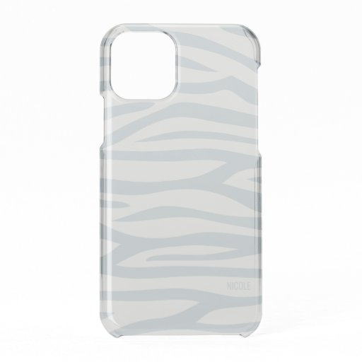 Modern Dusty Blue Zebra Print Personalized Clear iPhone 11 Pro Case