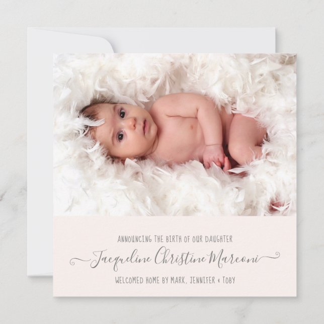 Modern Dusty Blush Muted Rainbow Girl Birth Photo (Back)