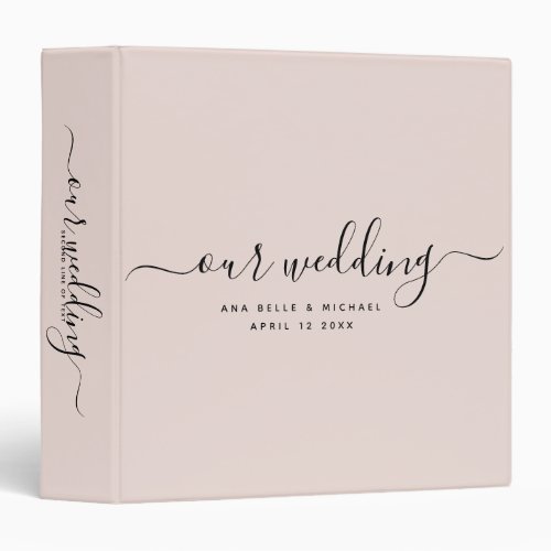 Modern Dusty Blush Pink Calligraphy Wedding Album 3 Ring Binder