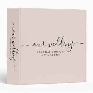 Modern Dusty Blush Pink Calligraphy Wedding Album 3 Ring Binder