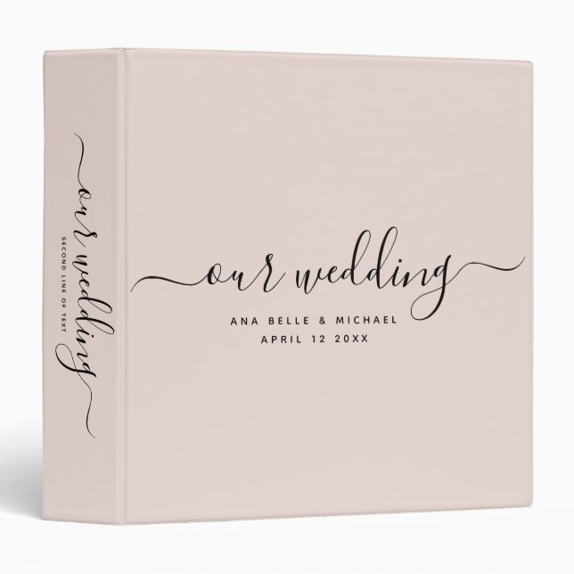 Modern Dusty Blush Pink Calligraphy Wedding Album 3 Ring Binder (Front/Spine)