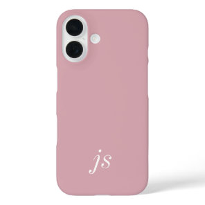 Modern Dusty Blush Pink White Monogram Name iPhone 16 Case