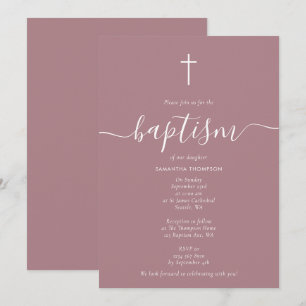 Modern Dusty Blush Rose Pink Christening Baptism  Invitation