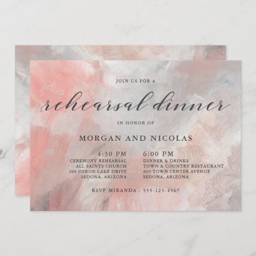Modern Dusty Coral Abstract Rehearsal Dinner Invitation