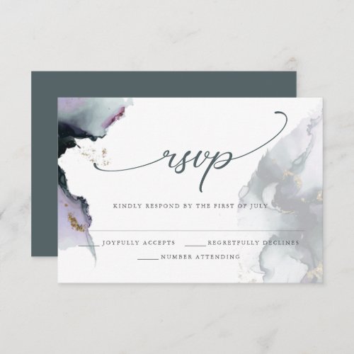 Modern Dusty Cyan Smokey Amethyst Watercolor RSVP Card