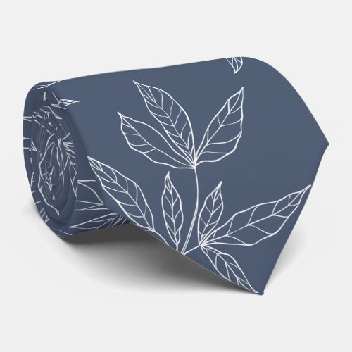 Modern Dusty Gray Navy  White Peony Leaf Wedding Neck Tie