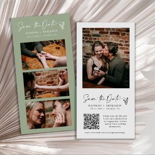 Modern Dusty Green Boho Photo Booth Strip QR Code Save The Date