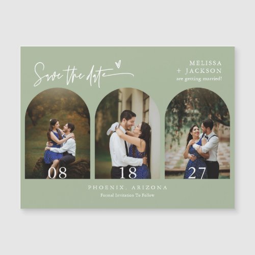 Modern Dusty Green Boho Save the Date Arch Photo
