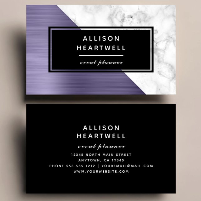 Modern Dusty Lavender Brushed Metal Marble Black Business Card (Creator Uploaded)