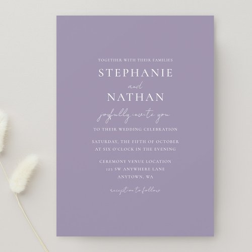 Modern Dusty Lavender Minimalist Wedding Invitation