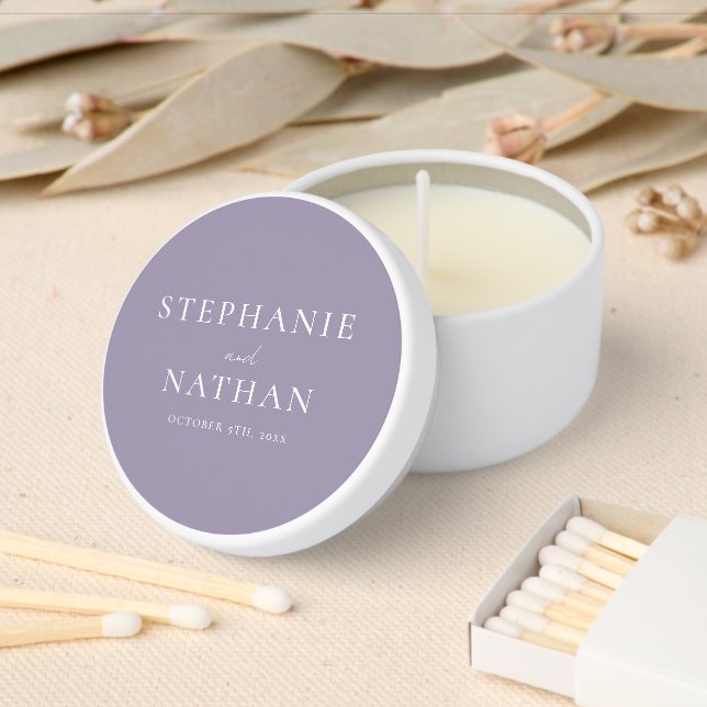 Modern Dusty Lavender Minimalist Wedding Mini Candle Favors (Insitu)