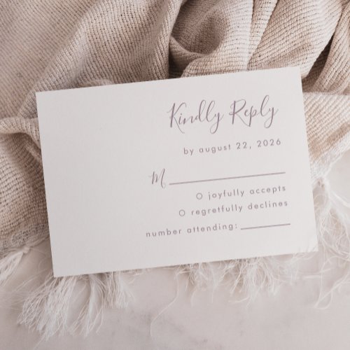 Modern Dusty Lavender Script Wedding RSVP Card