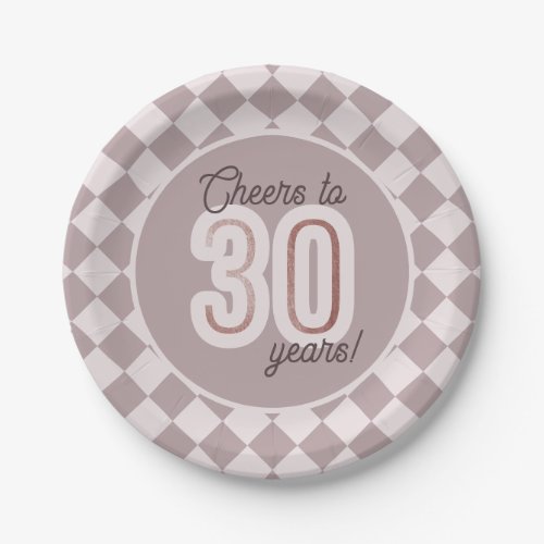 Modern Dusty Lilac Rose Gold 30th Birthday Paper Plates