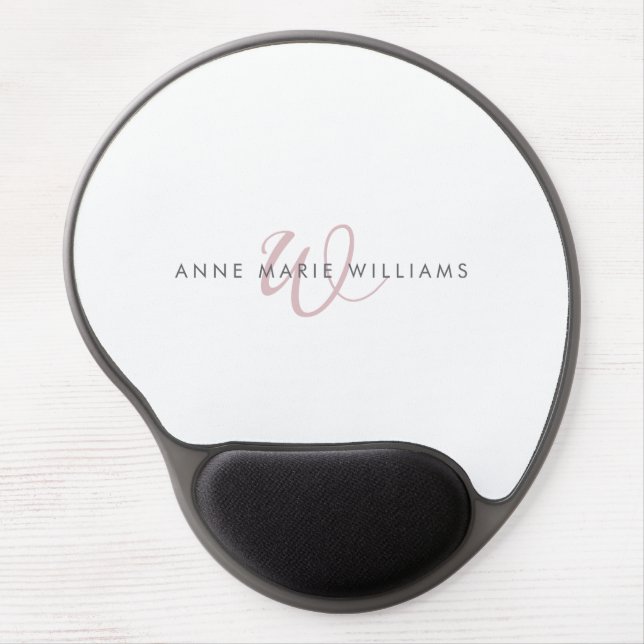 Modern Dusty Lilac Script Monogram Gel Mouse Pad (Front)