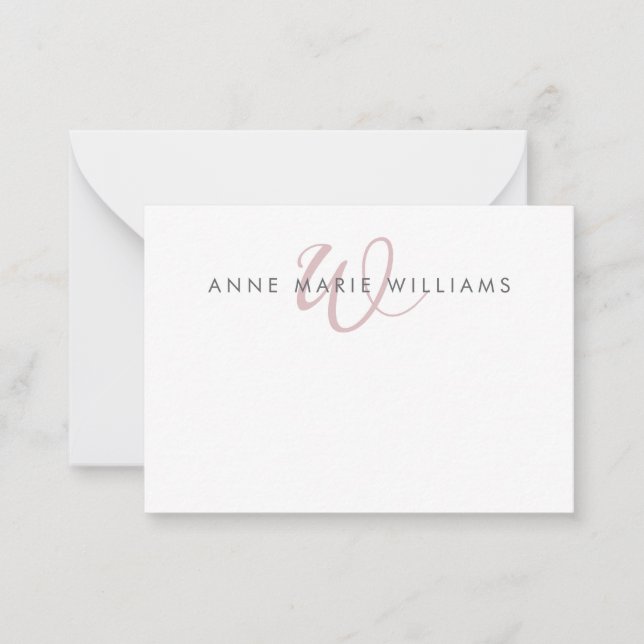 Modern Dusty Lilac Script Monogram Note Card (Front)