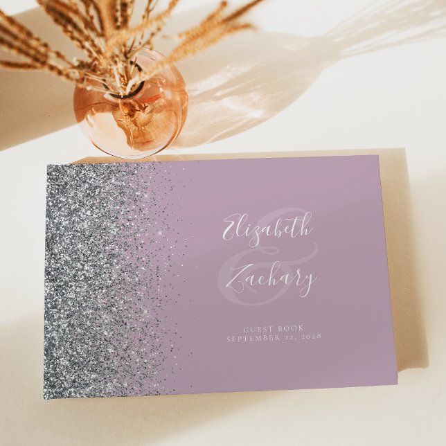 Modern Dusty Lilac Silver Glitter Script Guest Book (Creator Uploaded)