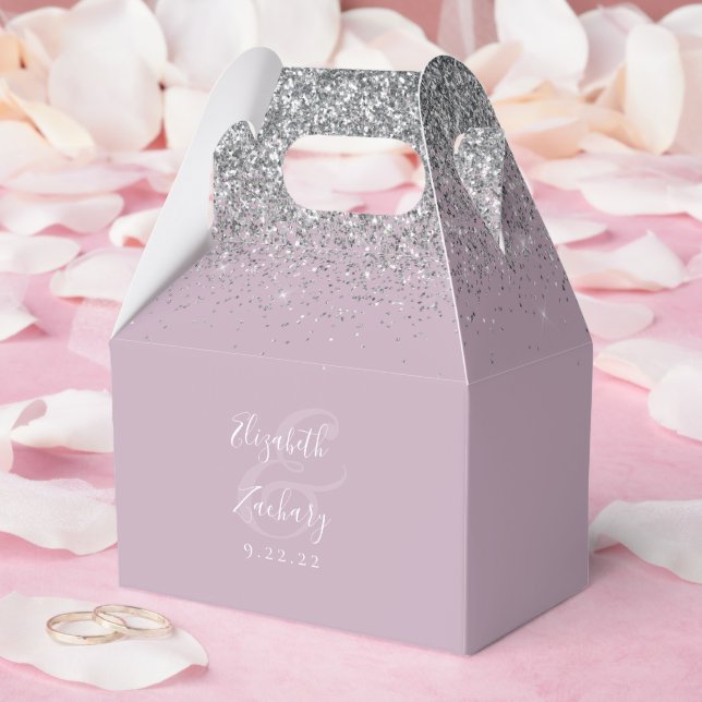 Modern Dusty Lilac Silver Glitter Wedding Favor Boxes (Wedding)