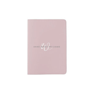 Modern Dusty Lilac White Script Monogram Passport Holder